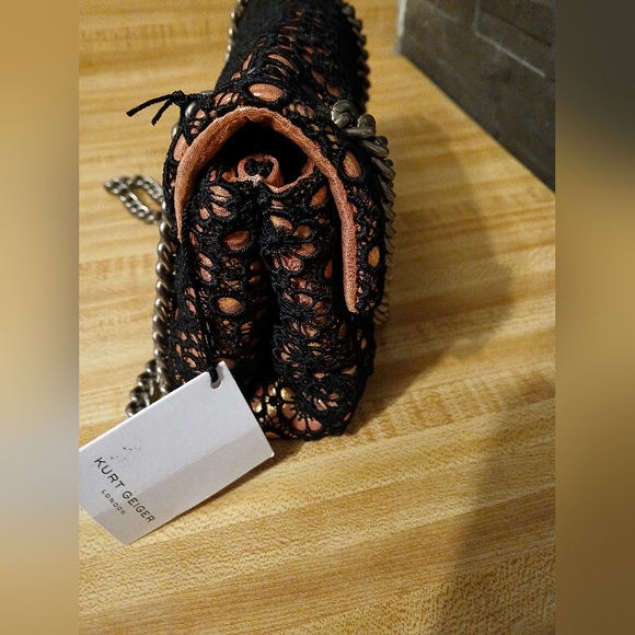 Kurt Geiger NWT Metallic with Black Crochet Overlay and Dustbag - Picture 9 of 12